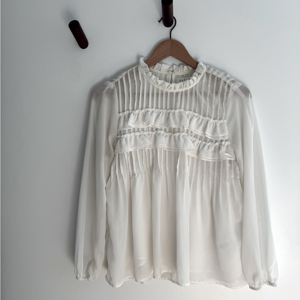 White Blouse with Pleats and Ruffle